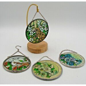 Stained Glass Suncatchers & Hanging Stand Set Floral Bird Religious World Market